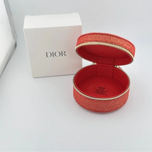 🆕 DIOR Limited Edition Shimmering Red Round Jewelry Case Authentic & NIB - Picture 2 of 8